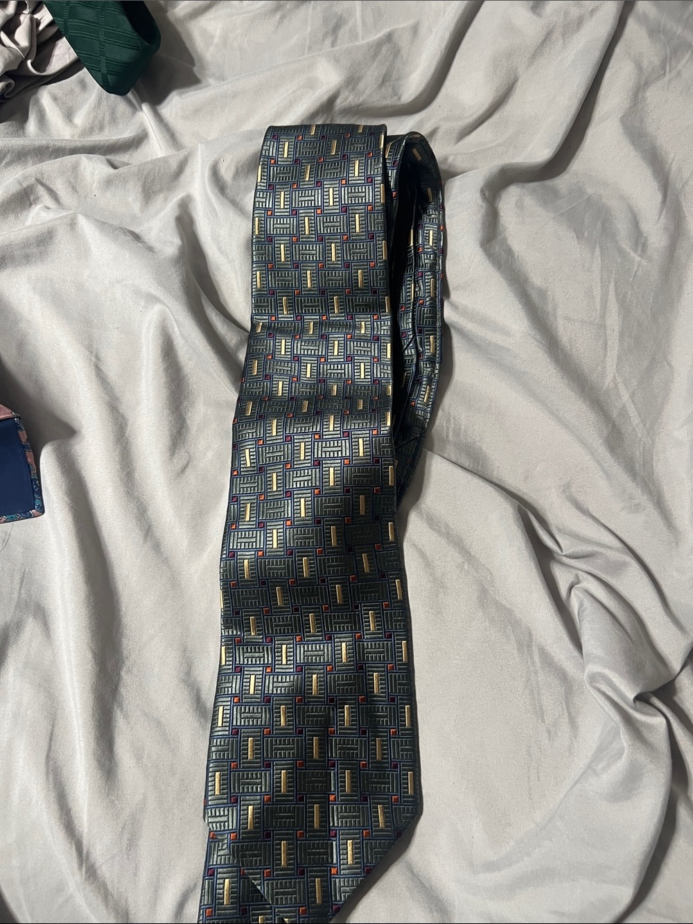 Classic Geometric Pattern Men's Tie - Navy with Multicolor Accents